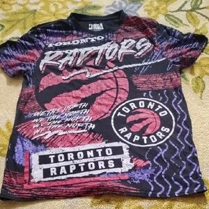 Men's Black Red Purple Medium AOP All Over Print Toronto Raptors NBA Sport Shirt